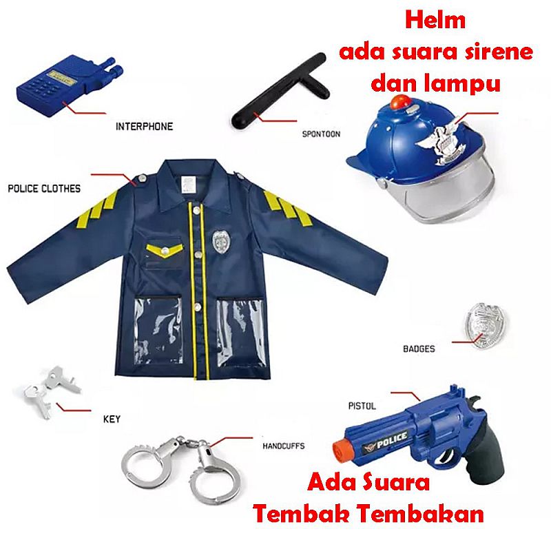 Tomindo Kostum Baju Polisi Dengan Helm Mainan Anak